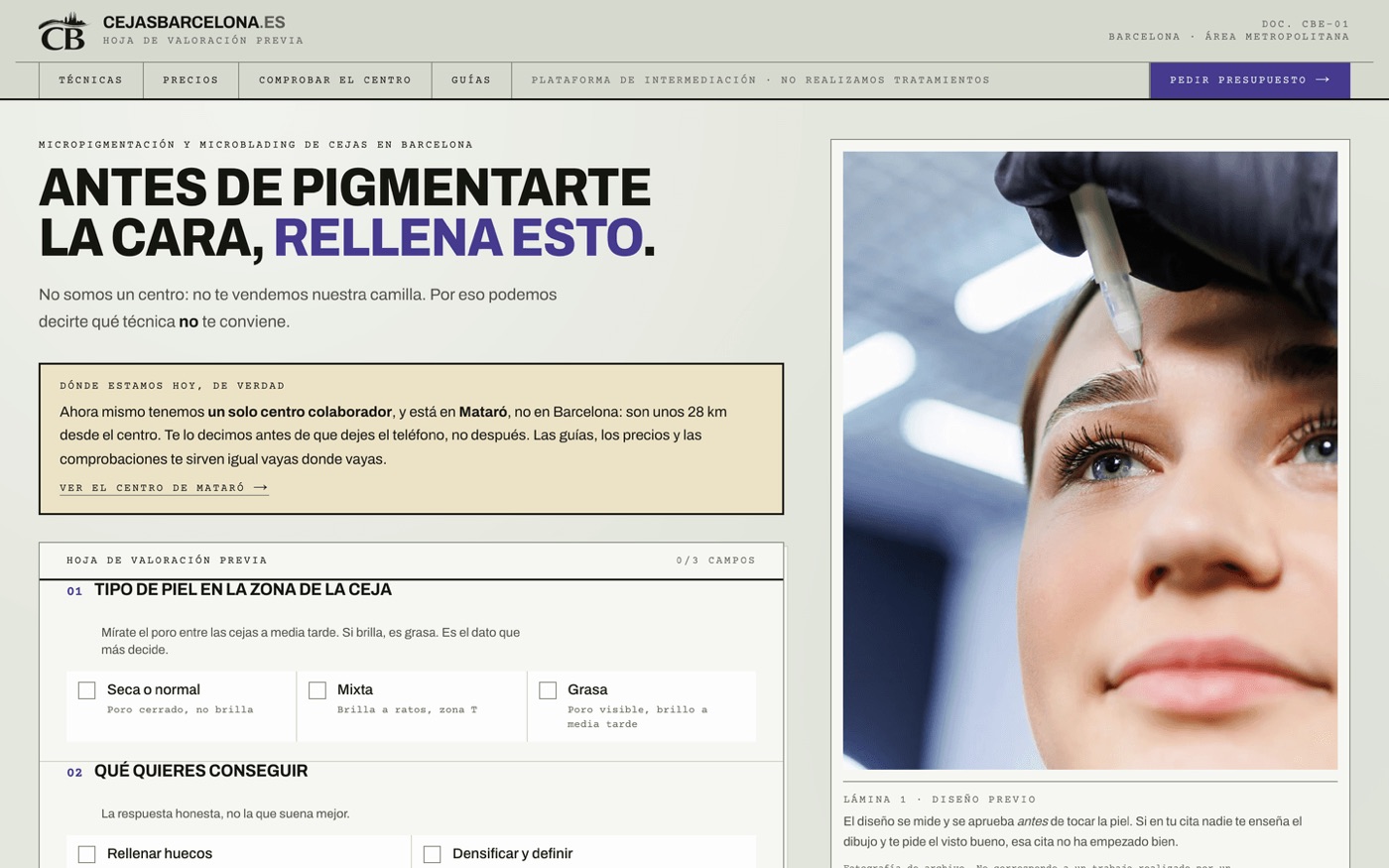 Captura de la web de Cejas Barcelona