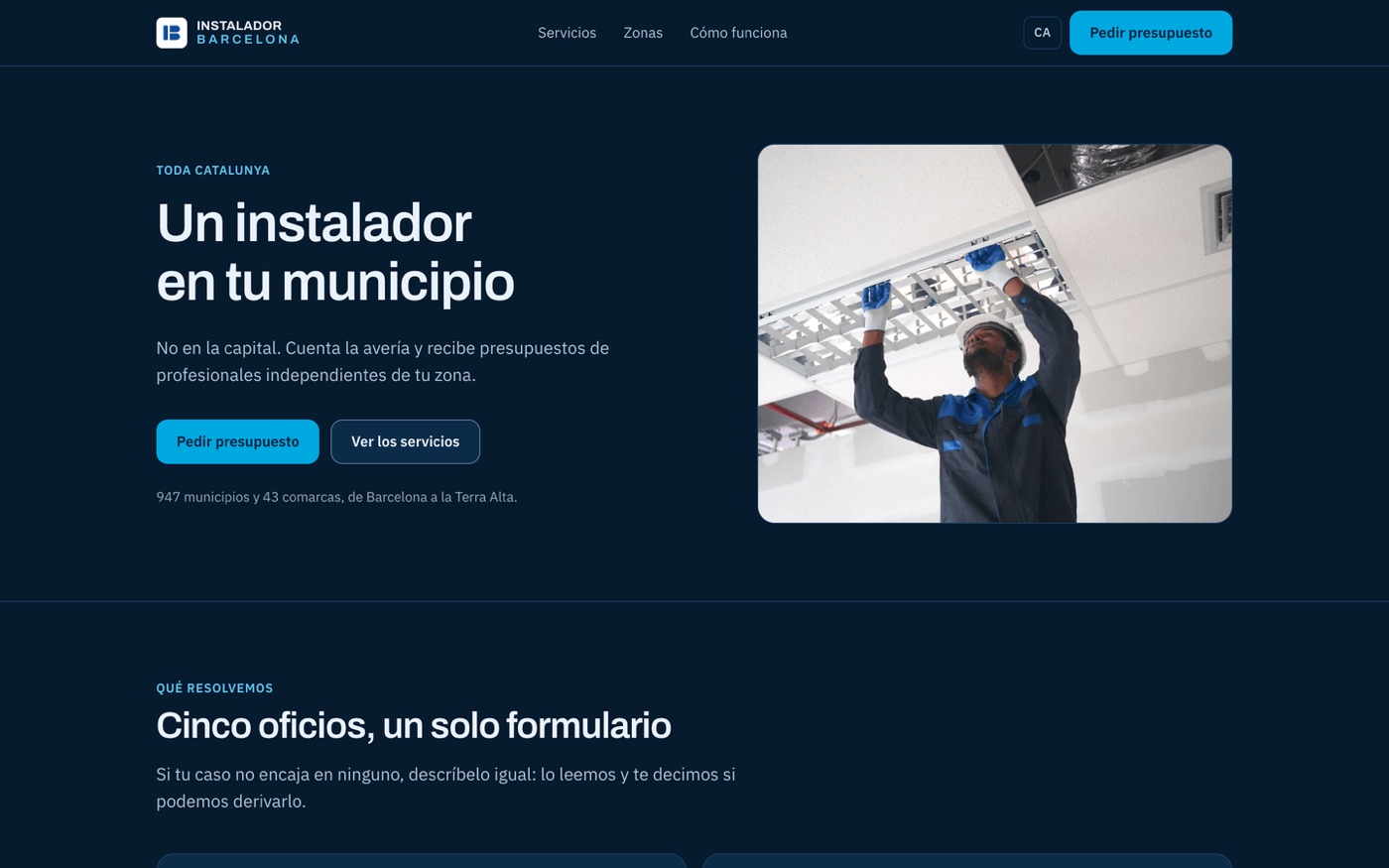 Captura de la web de Instalador Barcelona