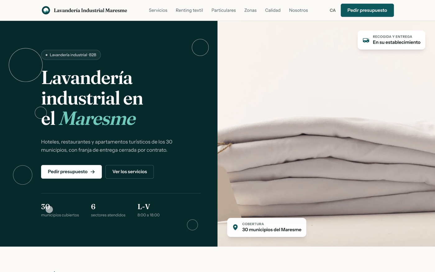 Captura de la web de Lavandería Maresme