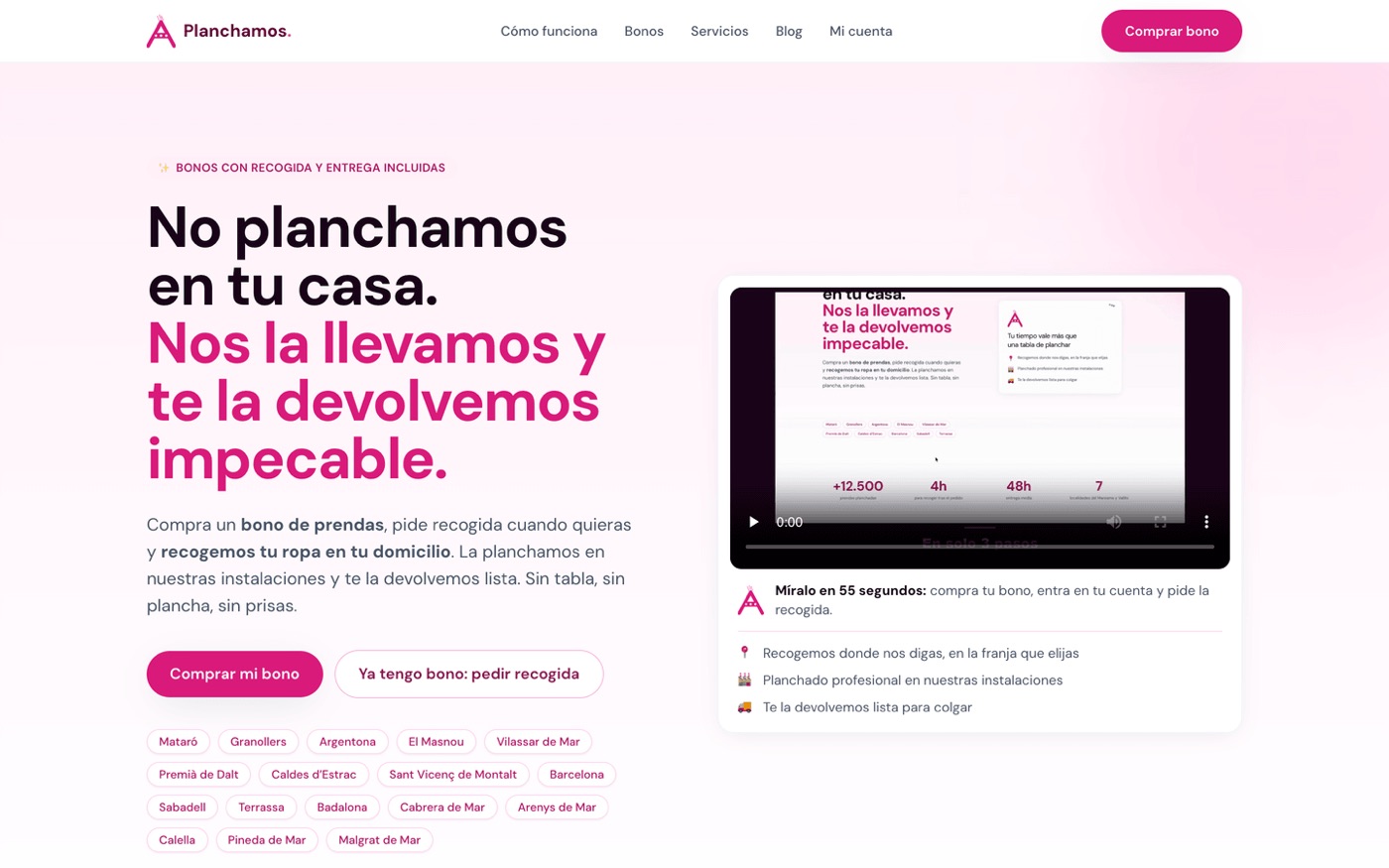 Captura de la web de Planchamos a Domicilio