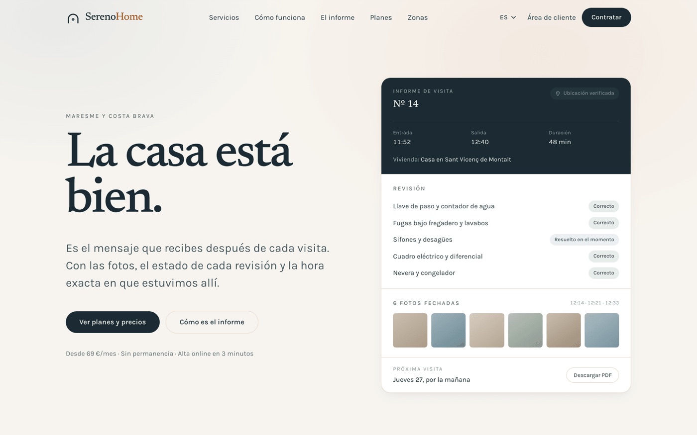 Captura de la web de SerenoHome